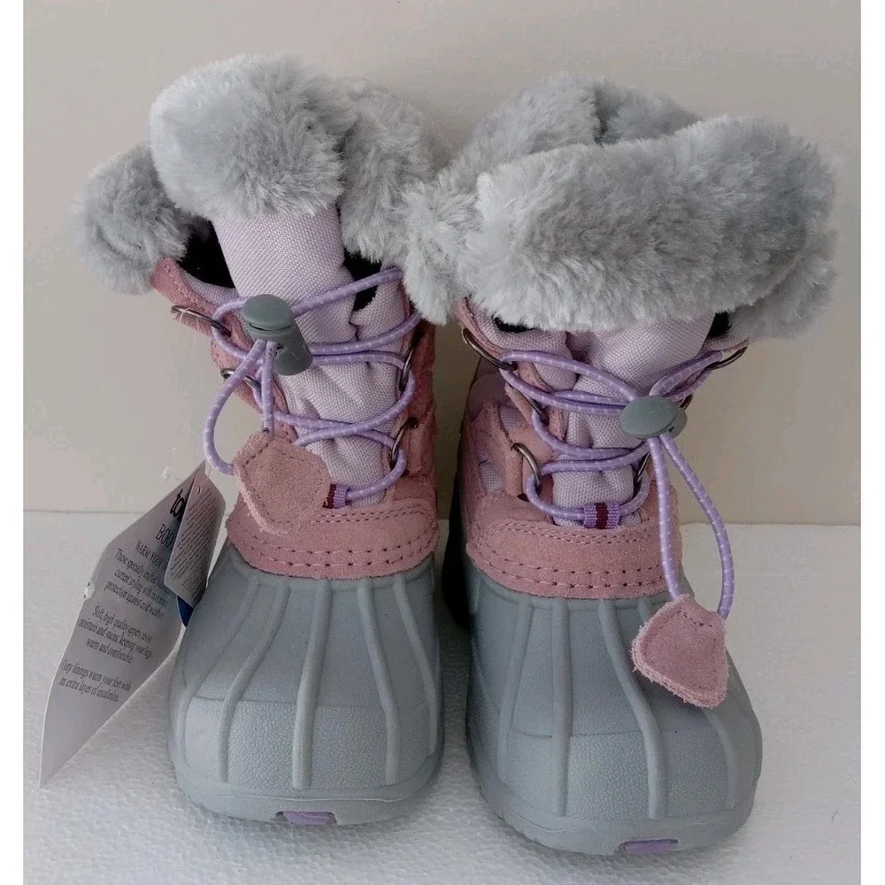 TOTES Winter Boots -TODDLER Size 8T - Lil Jenny -PINK Purple&Gray Bungee Closure